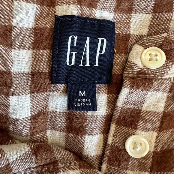 Gap Woman's Brown/White Check Flannel Size M Long Sleeve Double Button - Picture 5 of 10